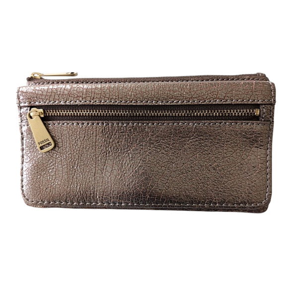 Fossil Preston Metallic Leather Flap Clutch, Wallet, snap closure - Picture 10 of 10